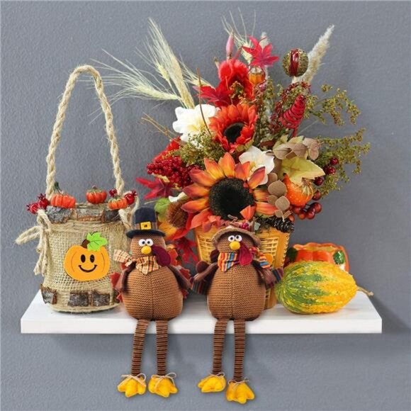2 Pack Stuffed Turkey Couple Doll Thanksgiving Tabletop Decoration - Picture 2 of 7